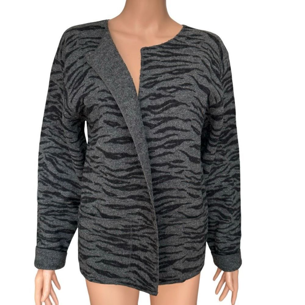 Dialogue 100% wool animal print open front cardigan size M